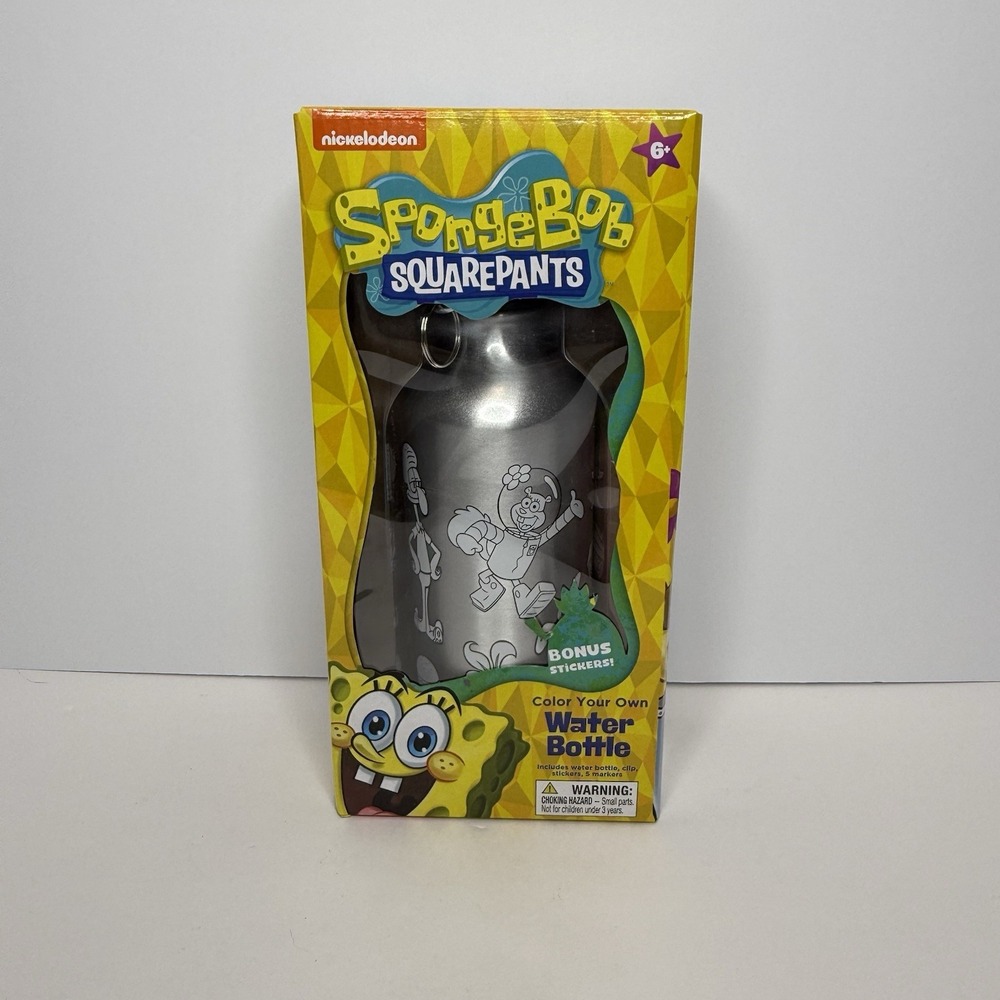 Nickelodeon Spongebob Squarepants Color Your Own Water Bottle W/ Clip & Markers